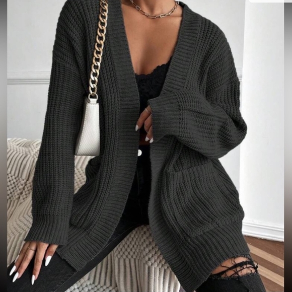 Kara and Kate Dark Gray Chunky Knit Long Open Front Cardigan NWT Medium - Picture 2 of 5